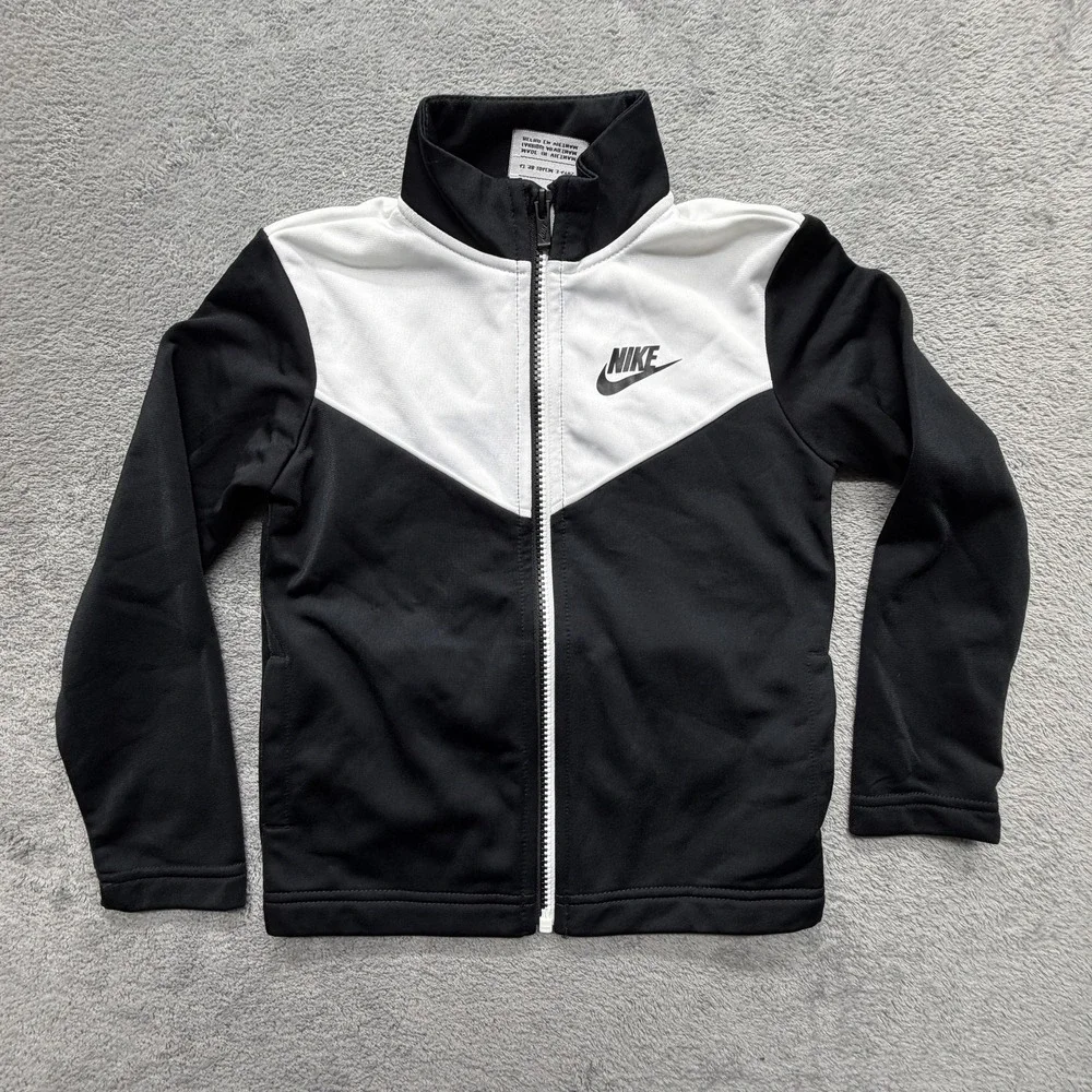 Nike Jacket Youth‎ 4T Black White Colorblock Track Full Zip Swoosh Logo Athletic